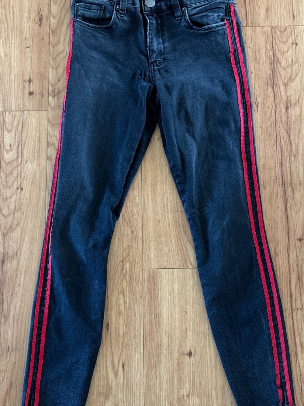 STS Blue Stella High Rise Crop Skinny Jeans Size 26 Double Racing Tuxedo Stripe